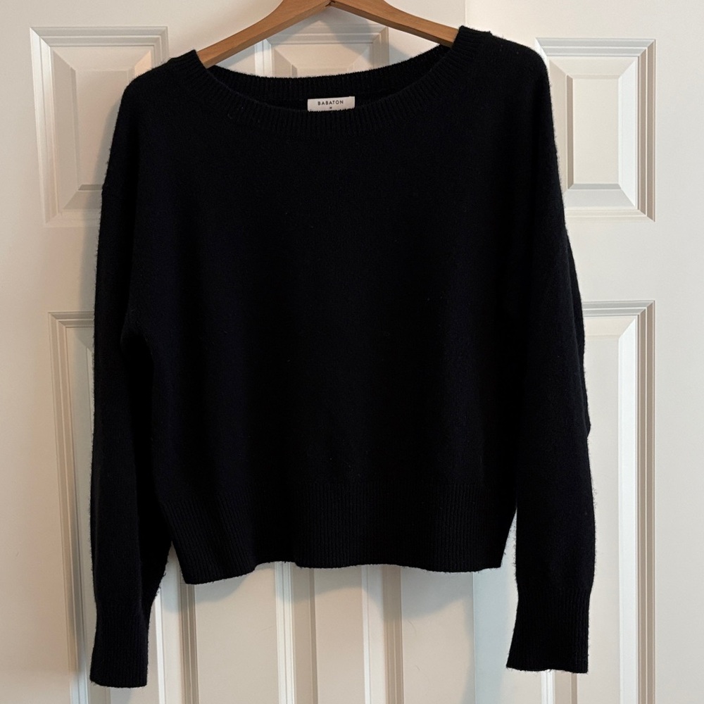 Aritzia Babaton Classic Cashmere Black Crew Neck Sweater